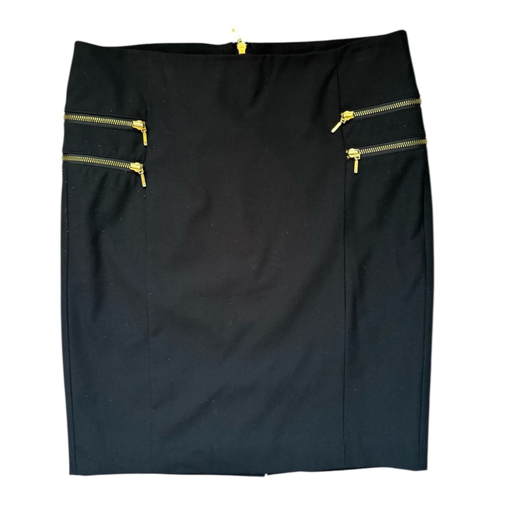 INC International Concepts Black and Gold Knee-Length Pencil Skirt